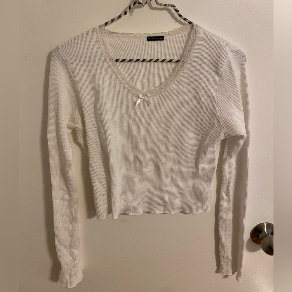 Brandy Melville White Lace Bow Coquette Top